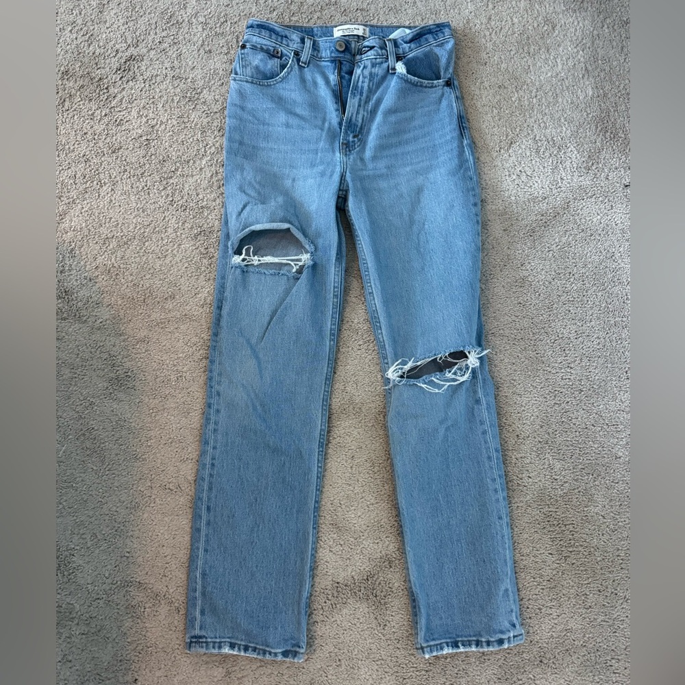 Abercrombie & Fitch Light Blue Distressed Straight Leg Jeans